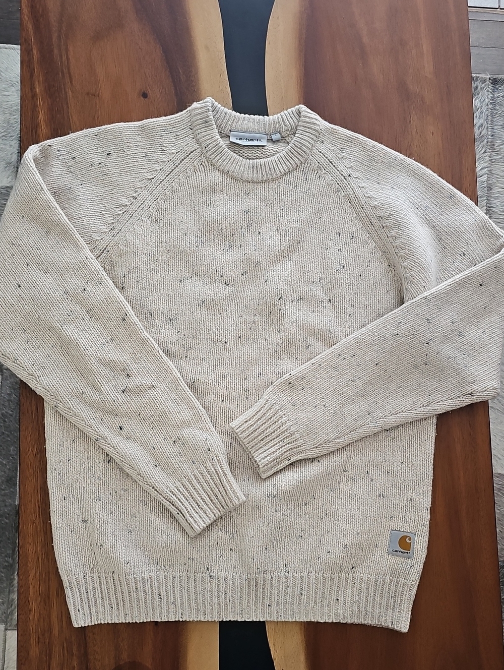 Carhartt Cream Speckle ANGLISTIC Crewneck Knit Sweater - Men. Sz Sm